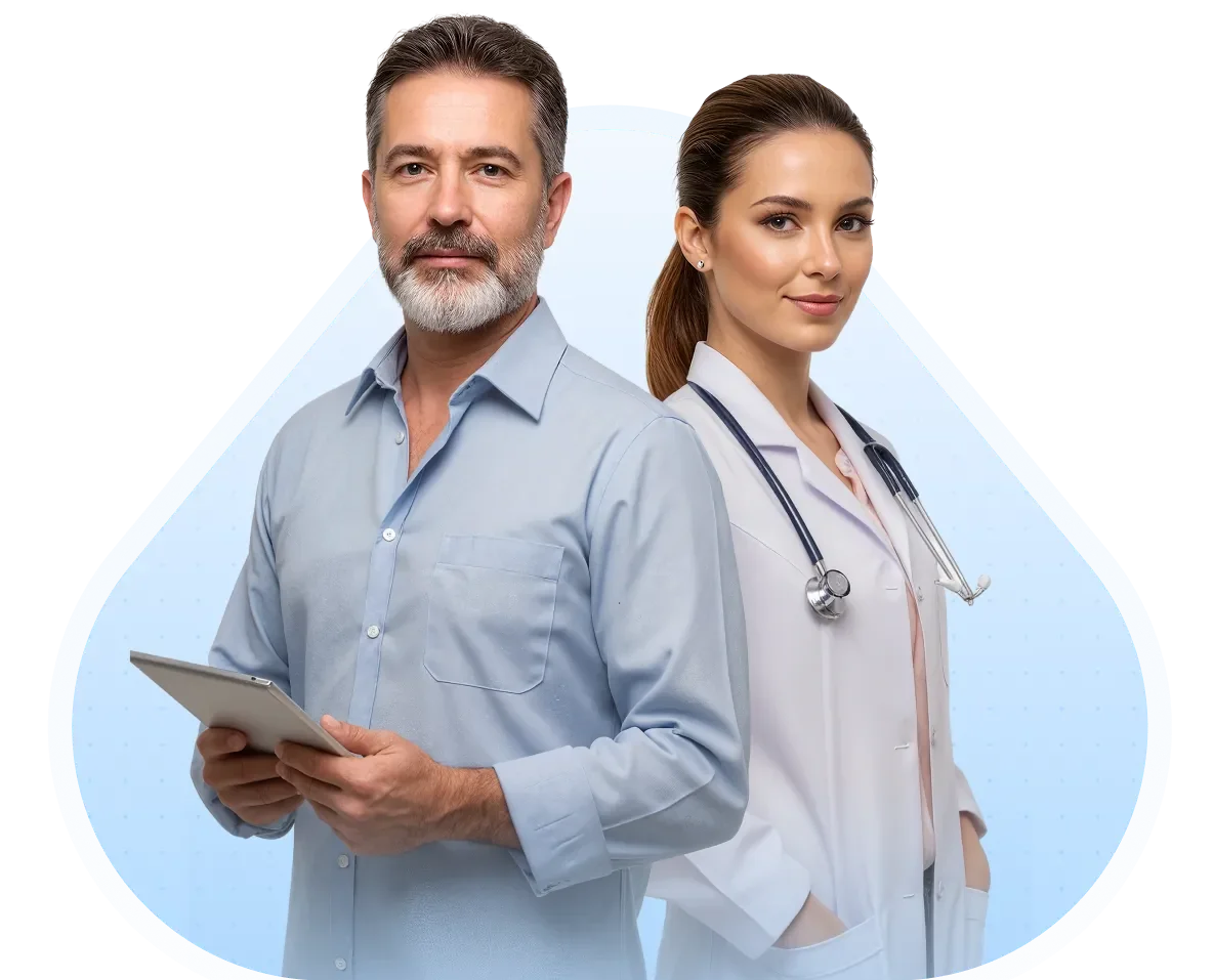 Casal de médicos profissionais em consultório - planejamento tributário especializado